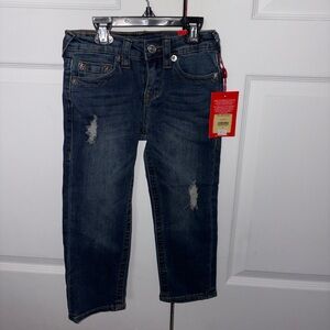 True Religion-Relaxed Slim-Dark Blue Distressed Jeans